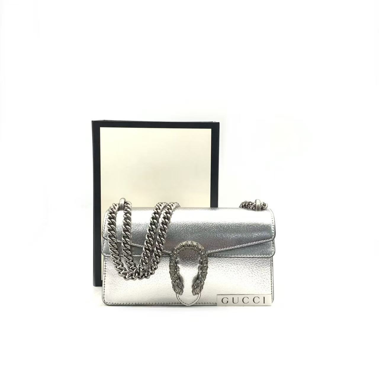 99新 GUCCI/古驰 【安则专属】银色中号酒神链条包