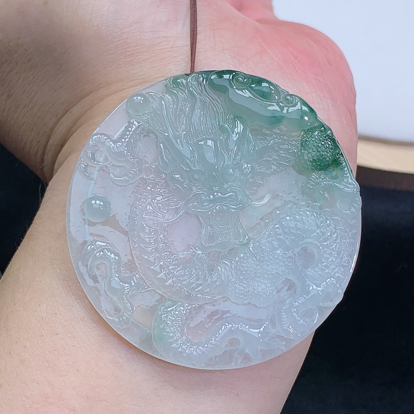 精雕 飘绿 生意兴隆 龙牌 吊坠 挂坠 29.59g 缅甸天然A货翡翠玉石