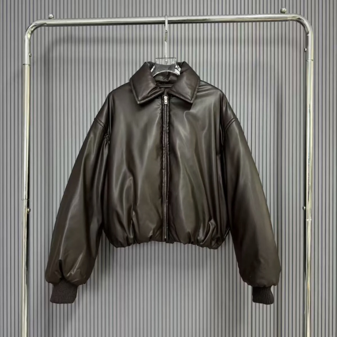 阿美咔叽复古机车短款皮衣棉服