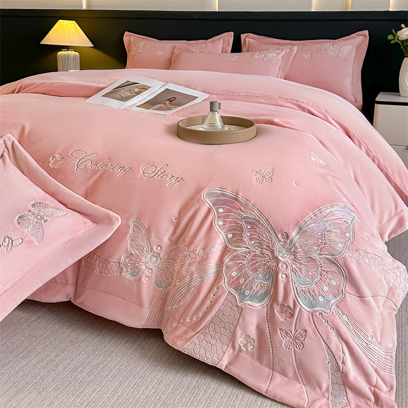 【新款上新】75D全消光超柔樱花绒绣花四件套高端牛奶绒四件套