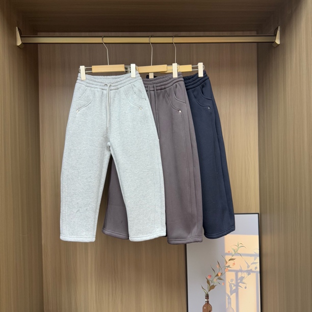 冬季加绒儿童弯刀裤休闲裤松紧腰中大童男女童裤子