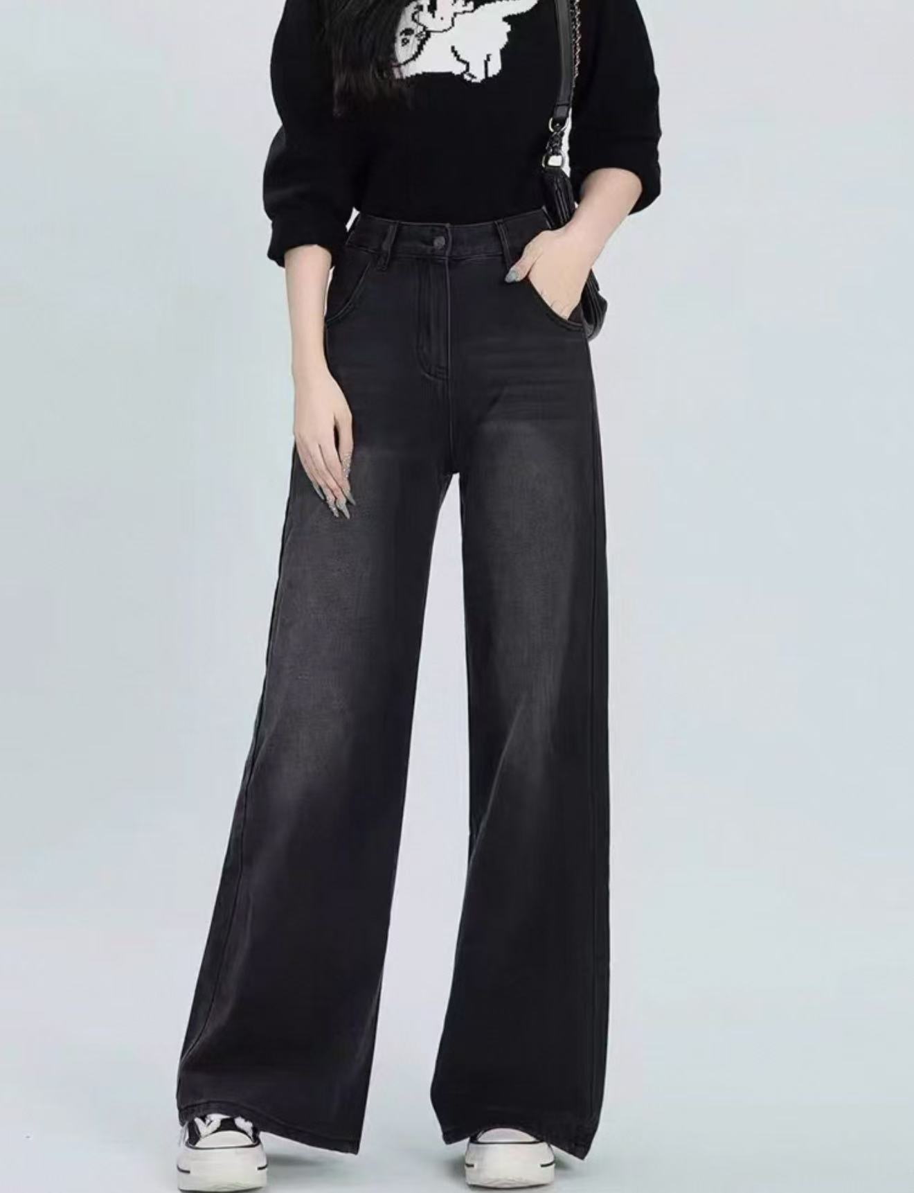 7317（图片以直播间实物为准) 阔腿高腰牛仔裤女秋季小个子显高