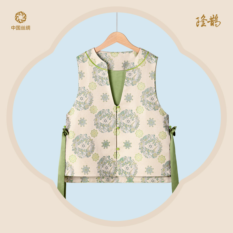 中国丝绸隆鹊『翠羽年华』宋锦对襟马甲新中式国风时尚个性雅致