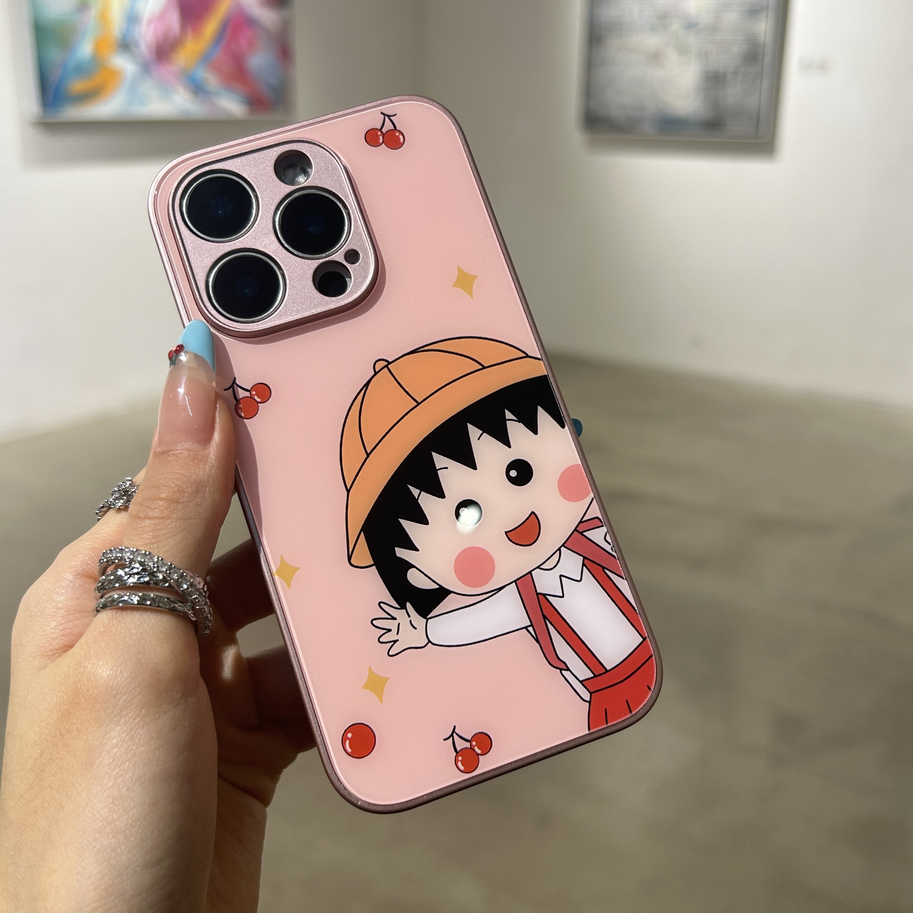 粉色小丸子适用苹果iPhone16pro华为玻璃手机壳防摔荣耀小米