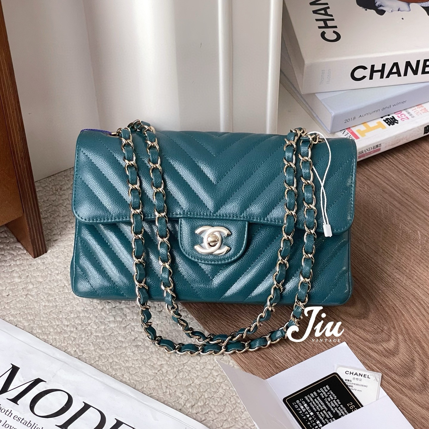 99新 Chanel/香奈儿 深蓝色cf包 小号 v纹时尚
