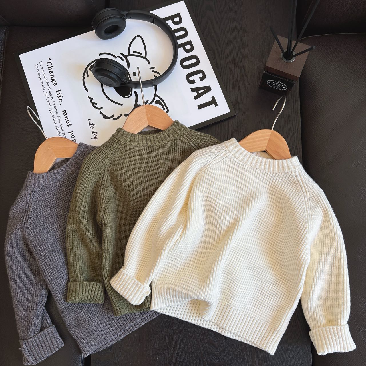 儿童针织毛衣打底衫秋冬季圆领套头加厚男女童宝宝纯色简约风百搭