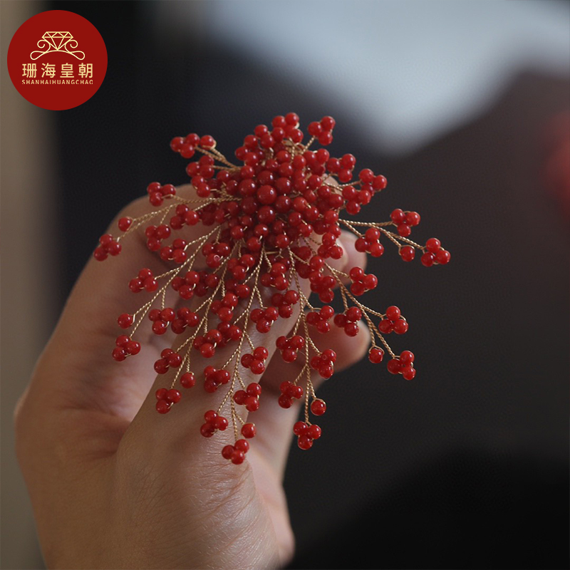 合金木质胸针 珊海皇朝红珊珊胸花别针手工编织胸针