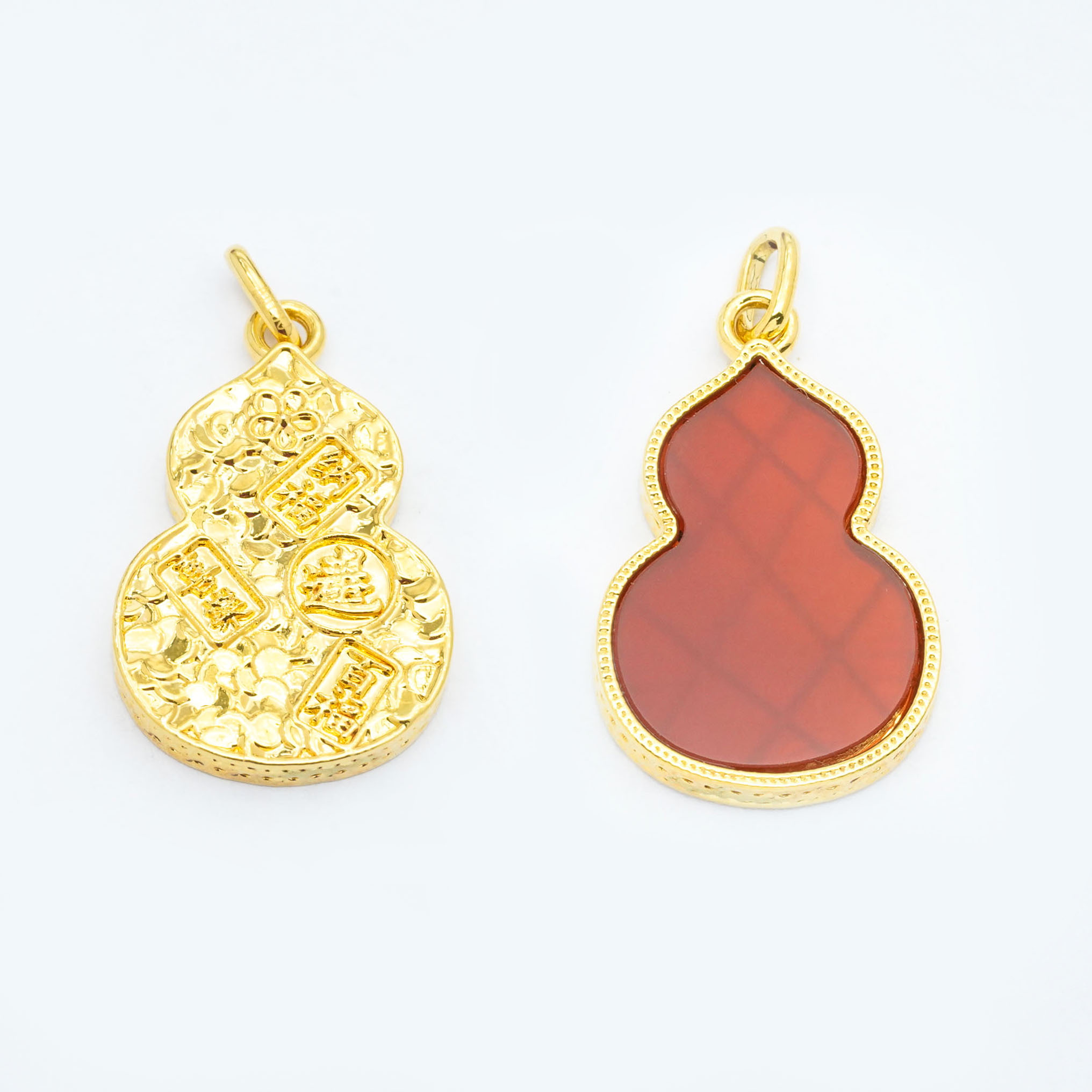 通体18k金红玛瑙吉言葫芦吊坠  约30mm*16.6mm【QL07227】