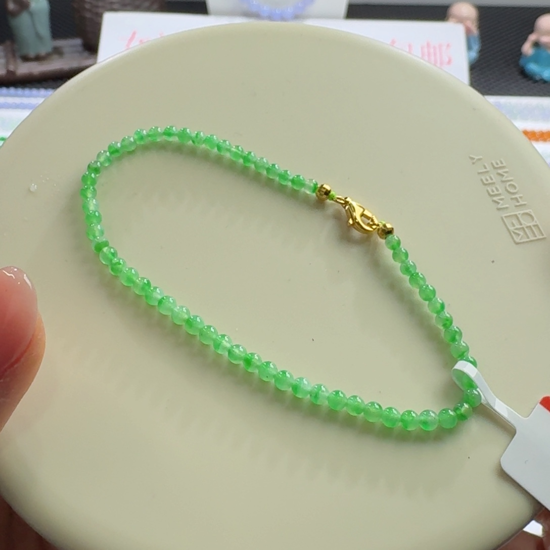 翡翠颈饰未镶嵌新款高冰木纳小米珠2.7-2.9mm