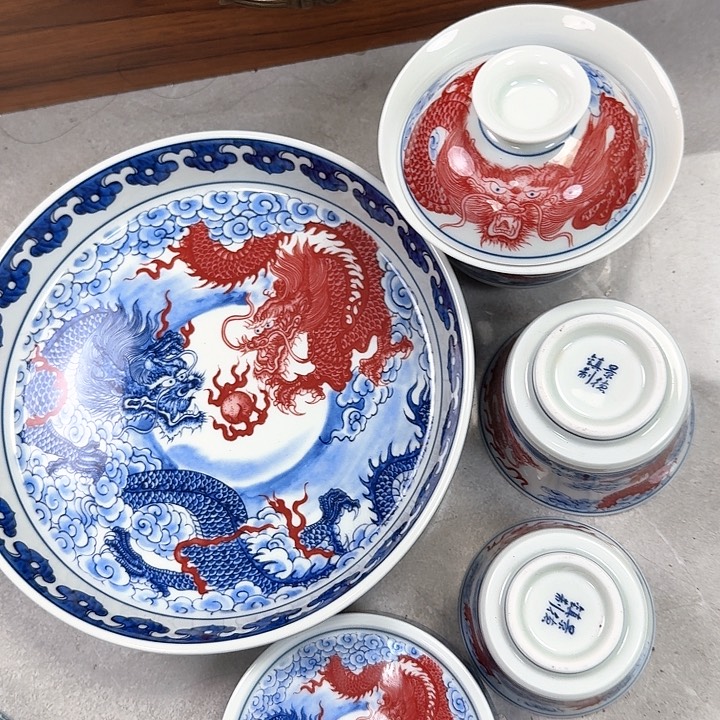 瓷片双龙戏珠5件套景德镇