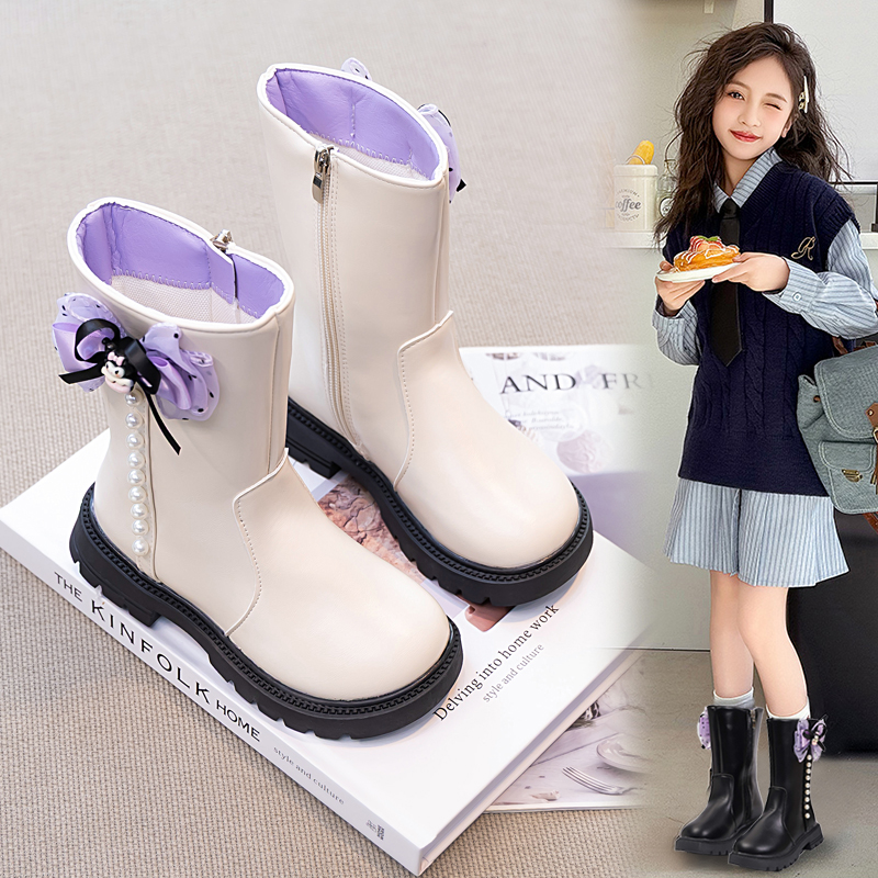 女童长筒靴高筒靴库洛米公主靴走秀软底加绒棉靴长靴2025秋冬新款