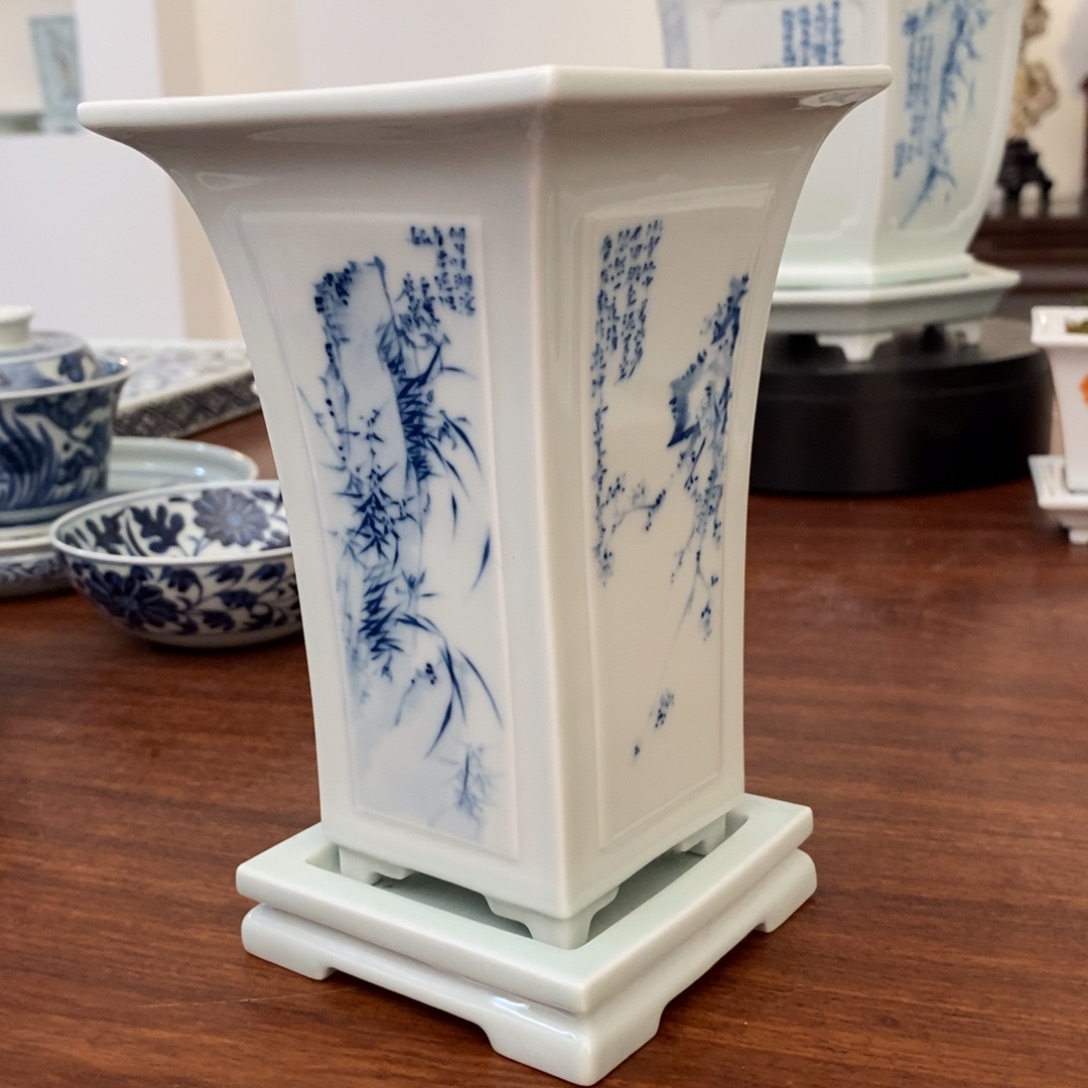 宋墨雅器青花梅兰竹菊4方镶器