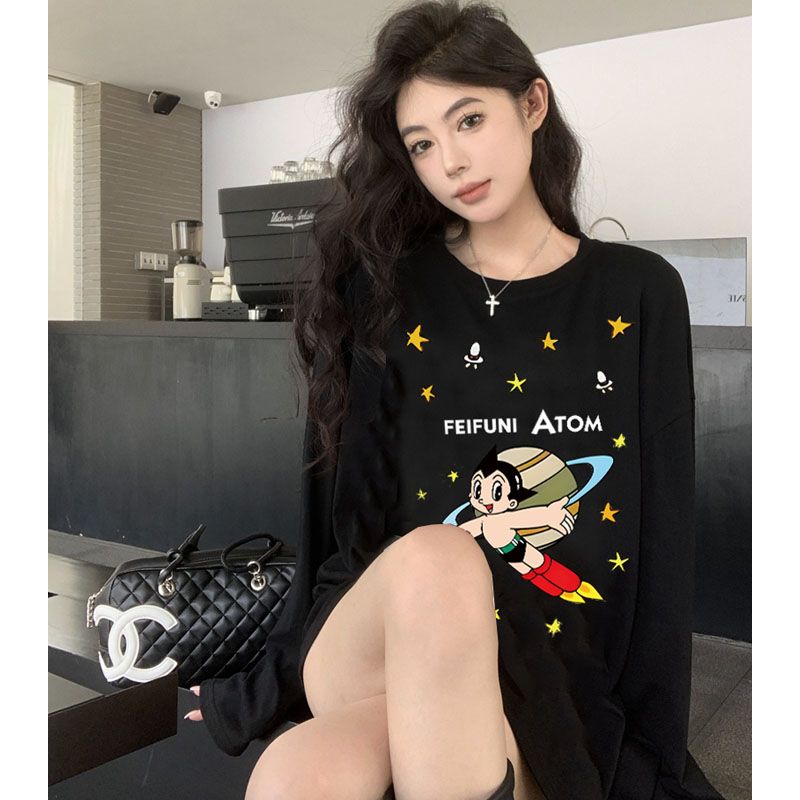 阿童木长袖潮牌百搭t恤上衣小众炸街高级感女装男女款圆领打底衫