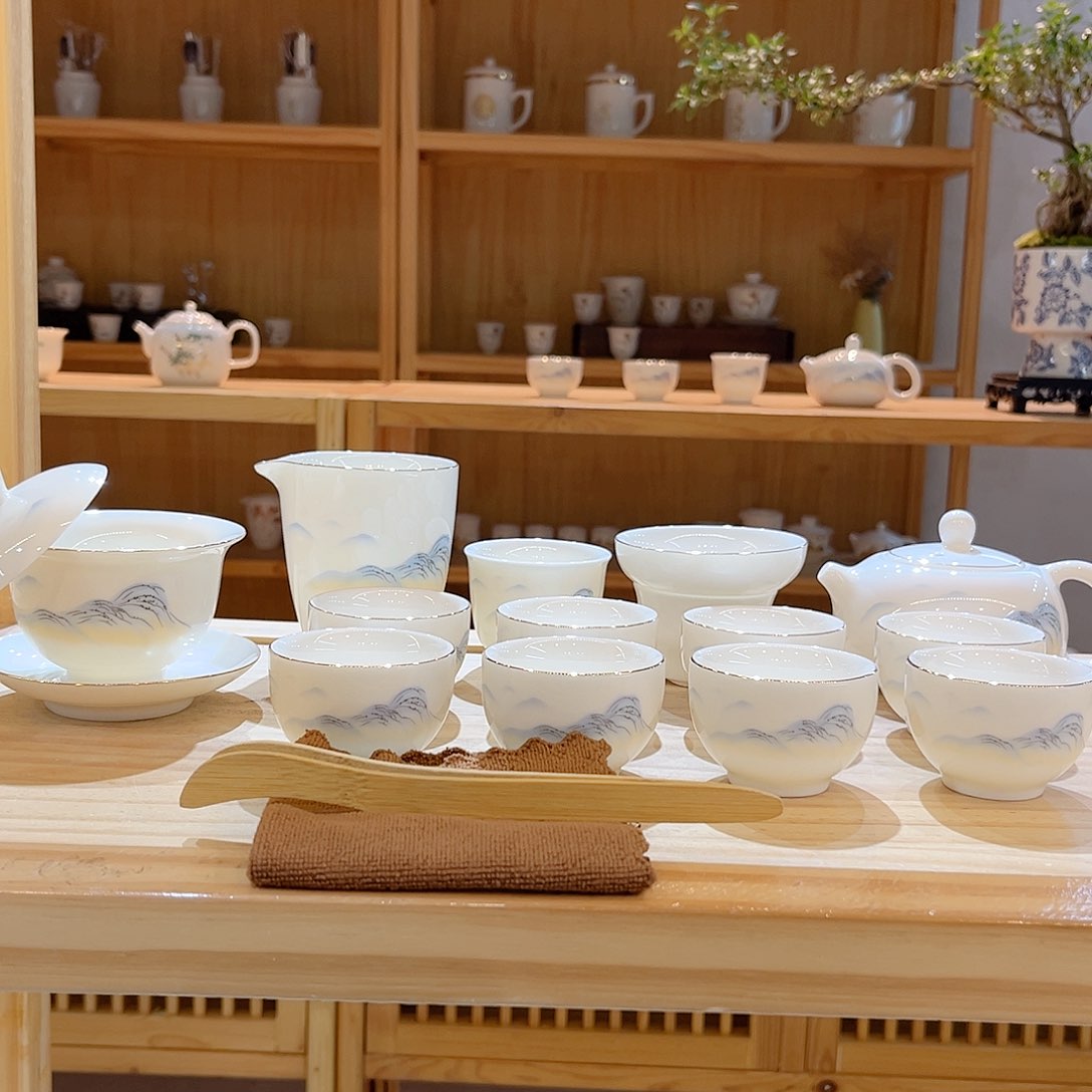 【御瓷斋】羊脂玉瓷江山如画套装16头