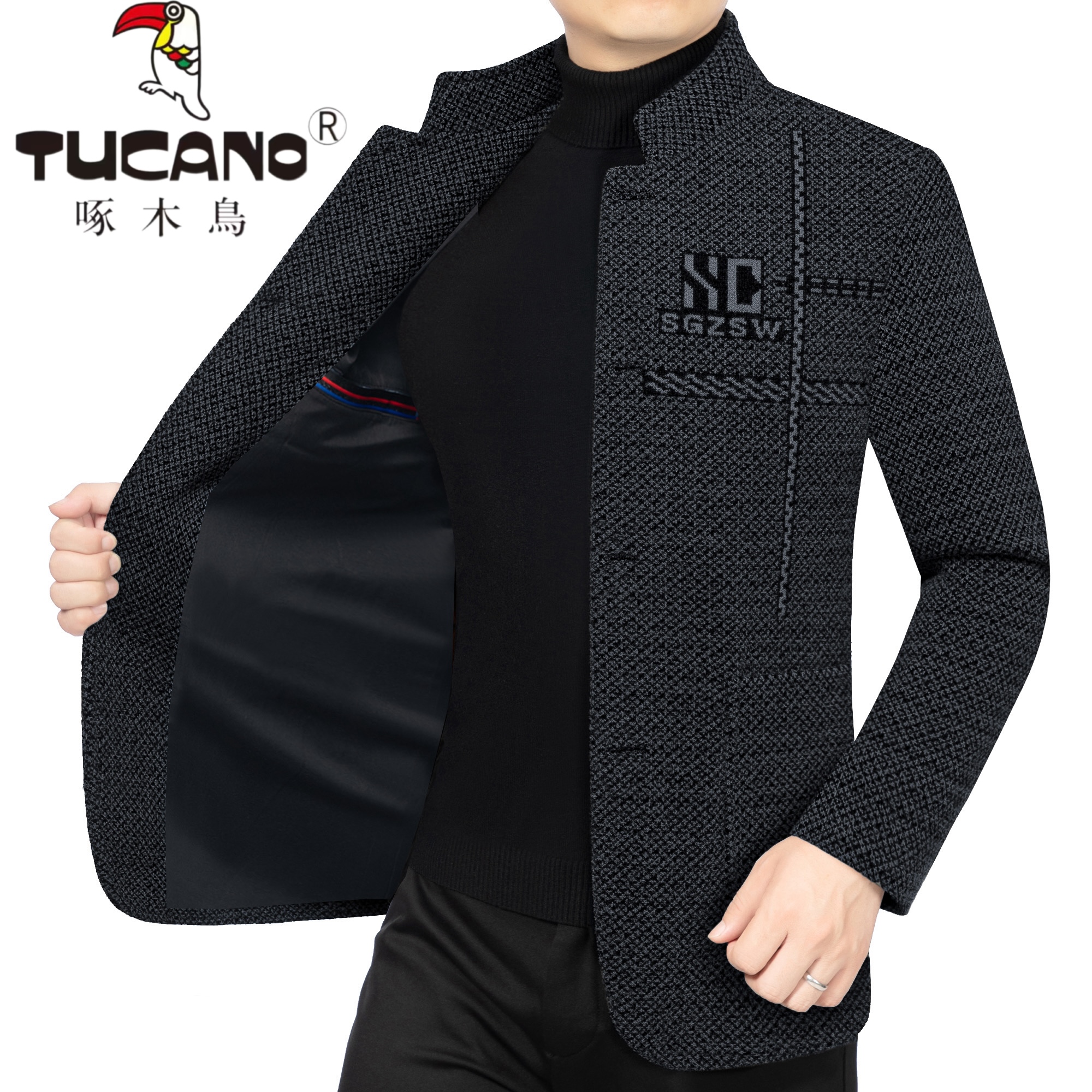 TUCANO/啄木鳥春秋新款男士休闲夹克中年雪尼尔中山装爸爸外套