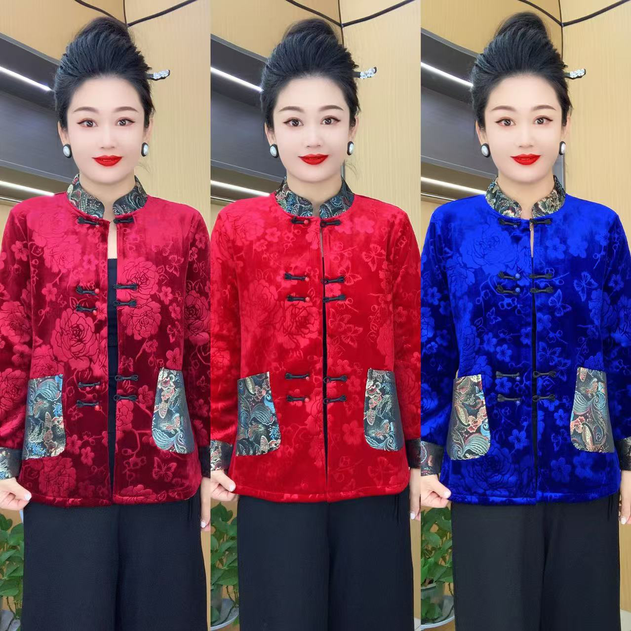 秋冬加绒复古盘扣新中式国风中老年妈妈装保暖外套