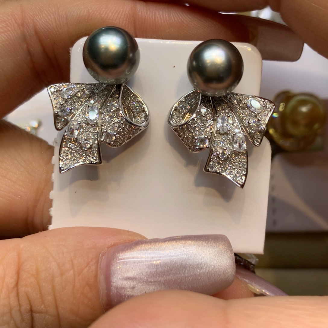 银S925镶嵌耳饰海水珍珠