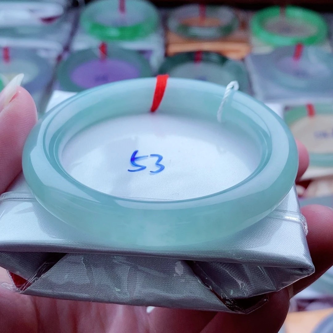 0433圆53冰蓝灵气胶润晶莹剔透天然缅甸翡翠A货传承53.3，9.9，10.2