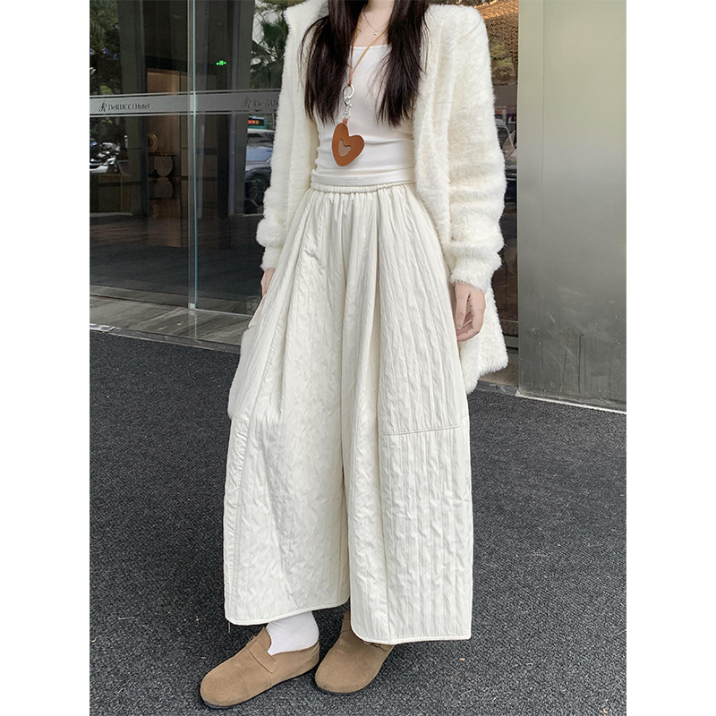 夹棉加绒棉裤女冬2025新款高腰气球裤韩系宽松小个子九分阔腿裙裤