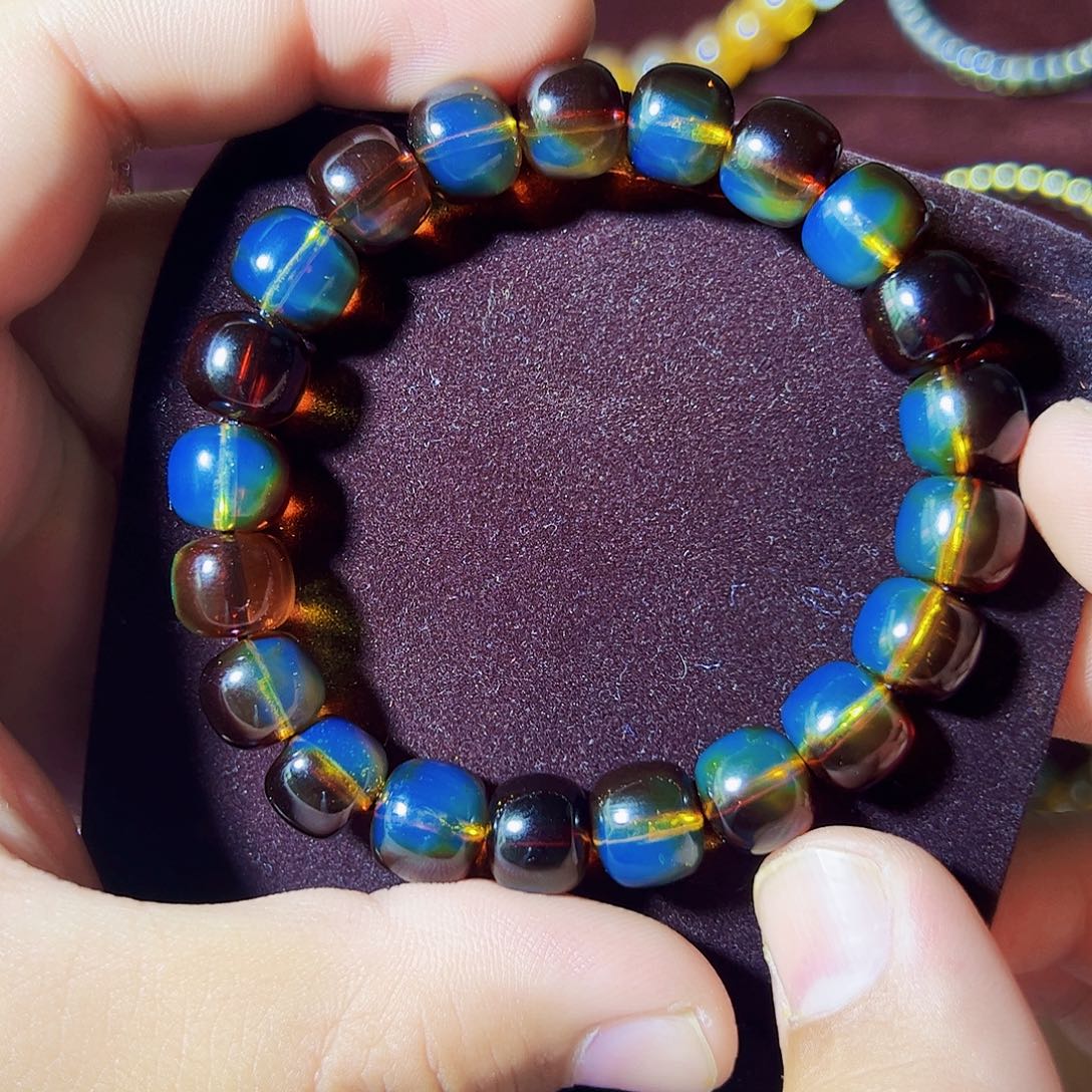 蓝珀珠宝奇石未镶嵌墨西哥红蓝11mm老形