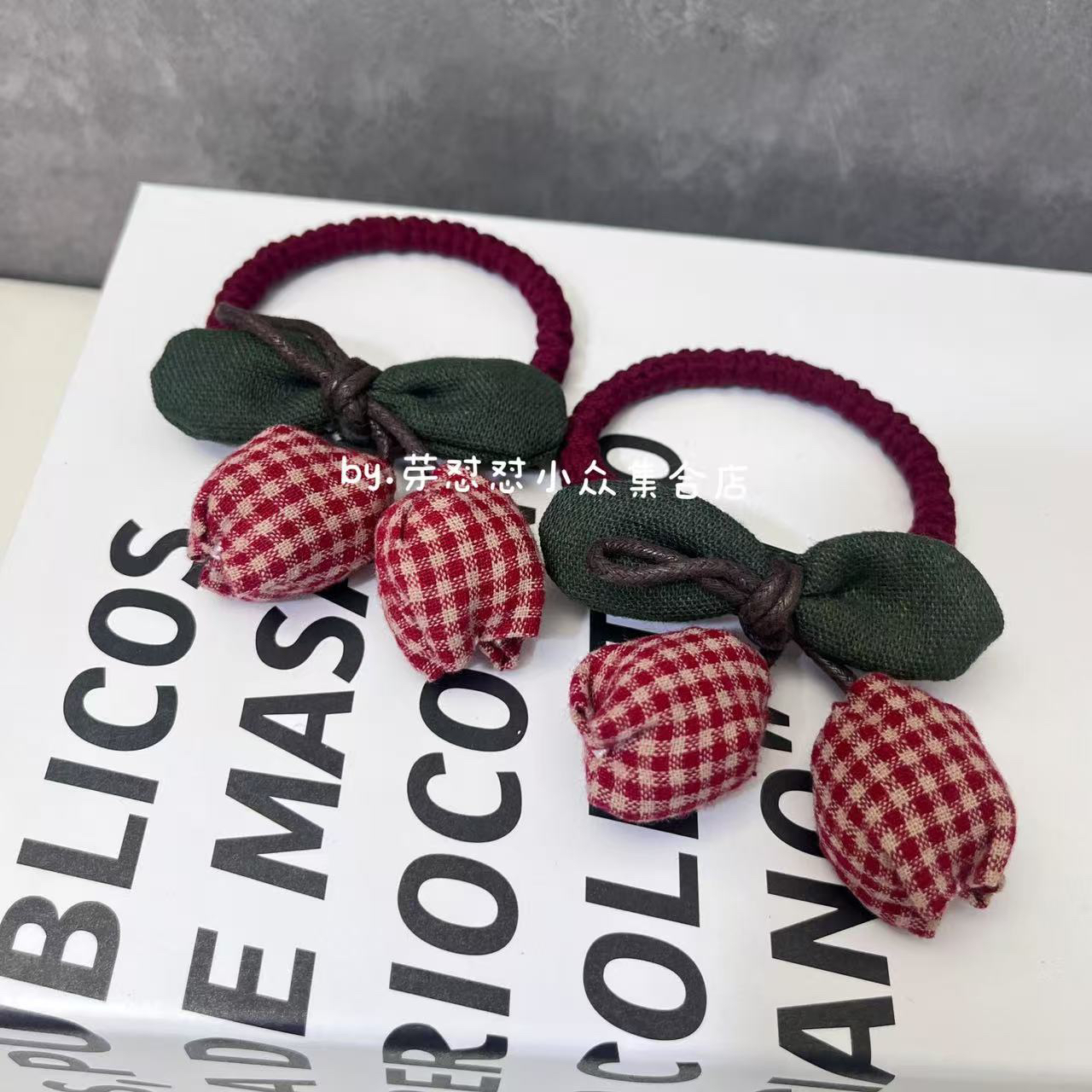 芽怼怼韩国卡通格子樱桃发绳 单根 06105