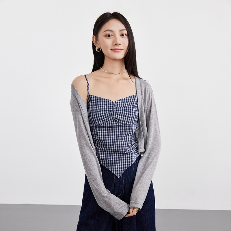 爱客初秋时尚套装女士背心时尚长袖薄外套甜美穿搭YA25328H012