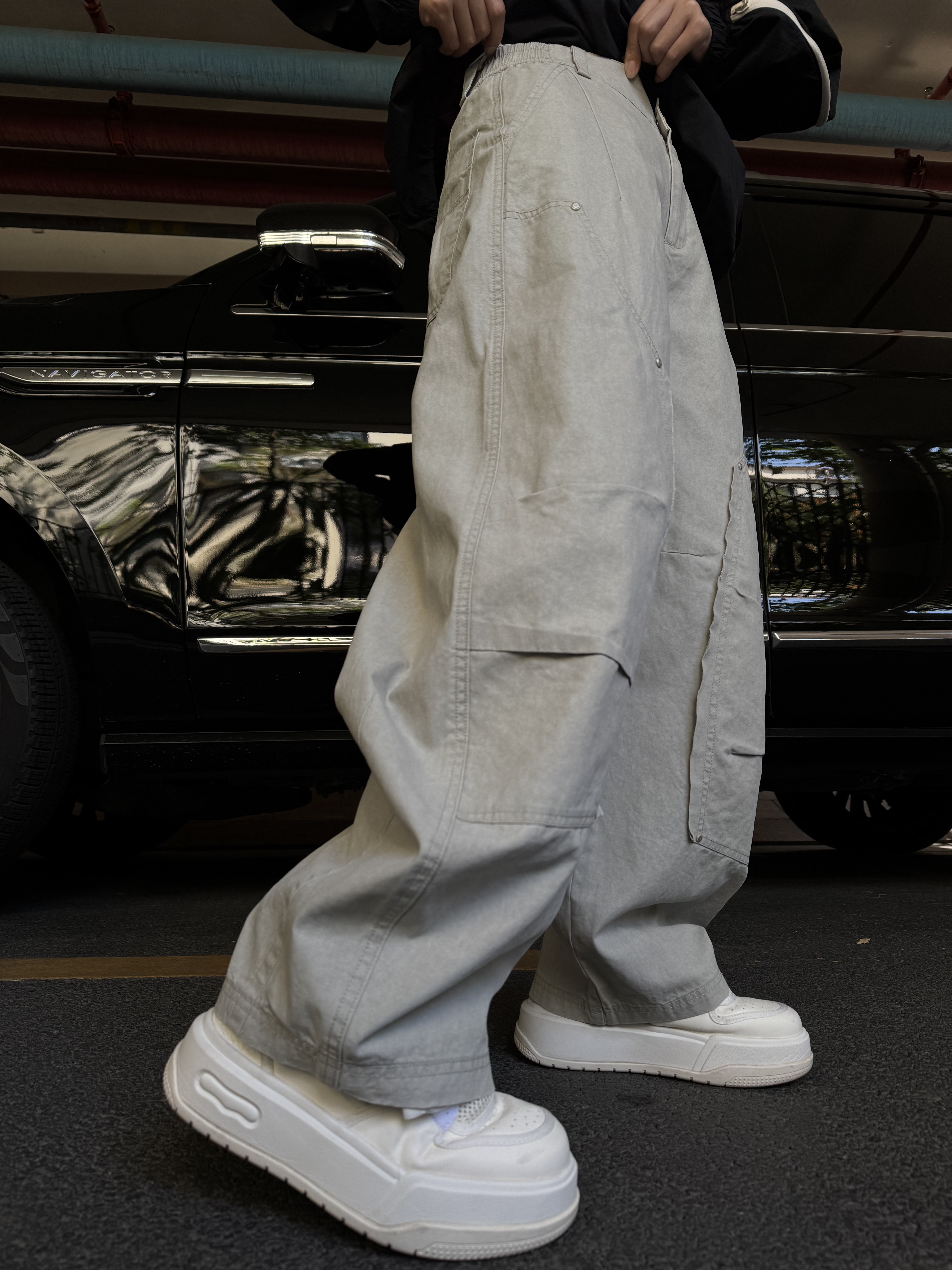 E3美式高街复古长裤直筒柳钉裤宽松水洗做旧百搭弯刀裤潮流休闲裤