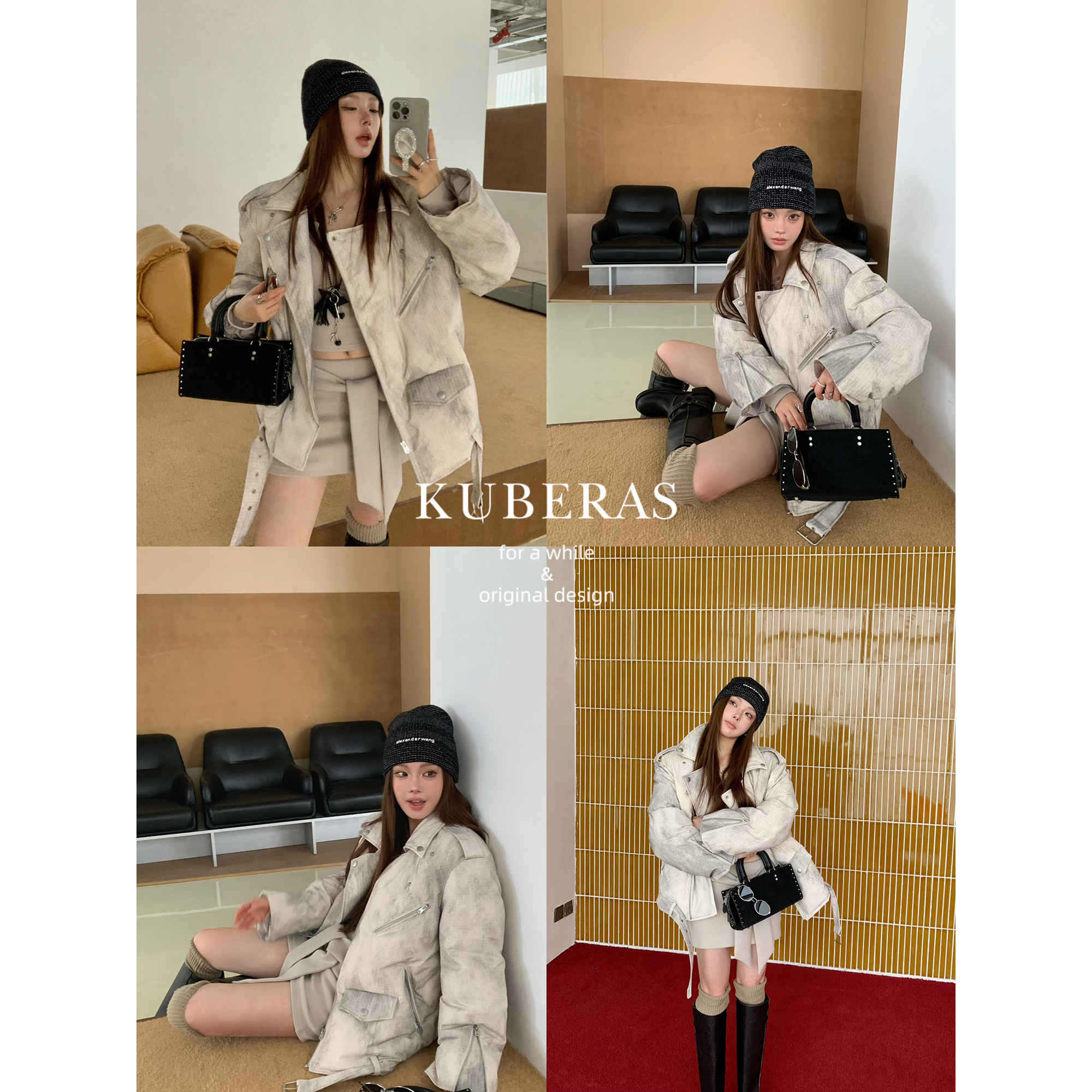 KUBERAS【废土美学 特调扎染】宽松短款复古机车夹克羽绒服外套