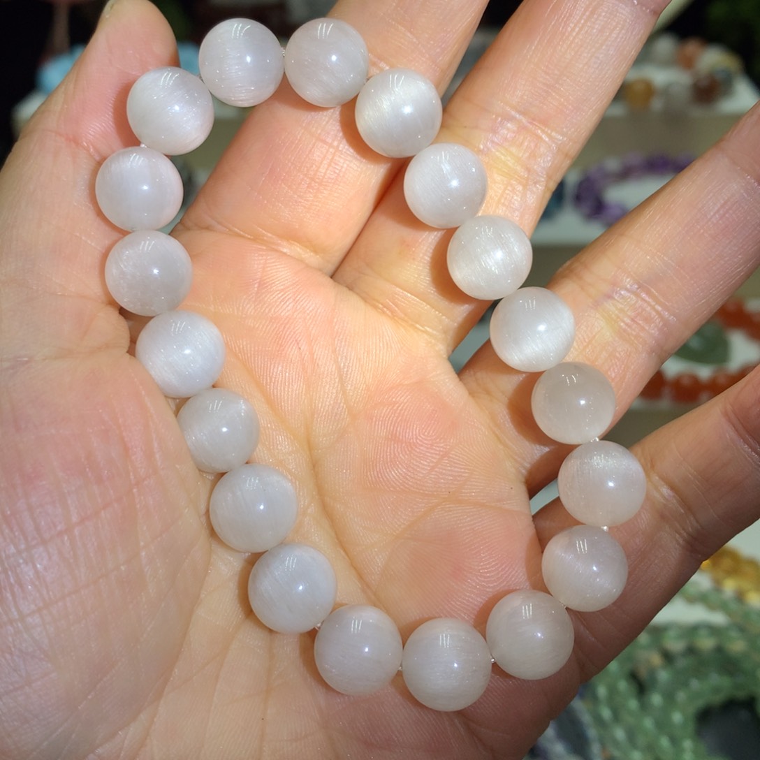 烟晶手链未镶嵌天然白兔毛