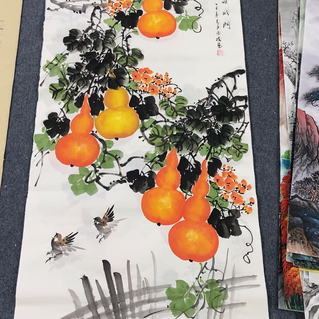 国画四尺葫芦一副