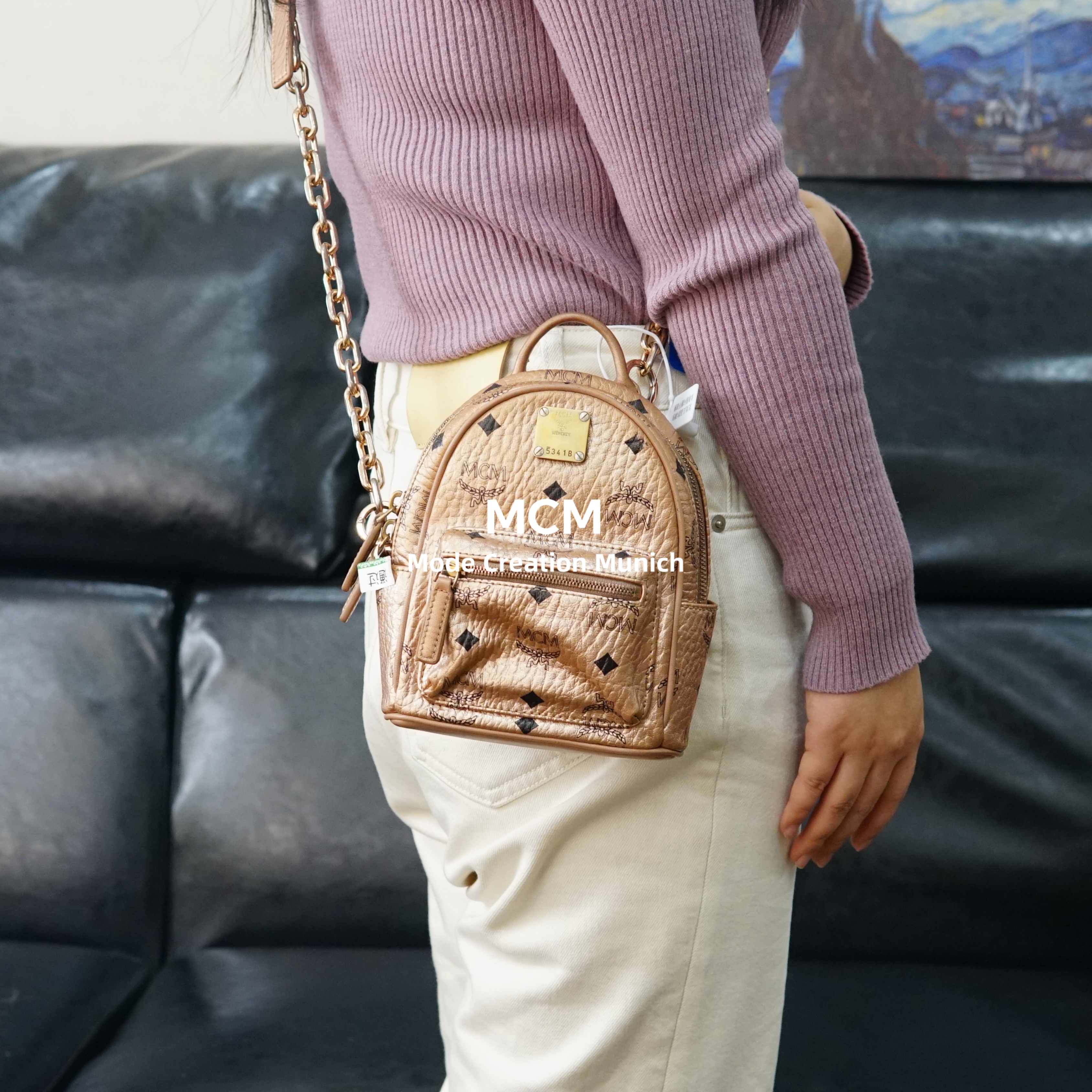 95新 MCM 粉色斜挎包/FYSP12619026/9026