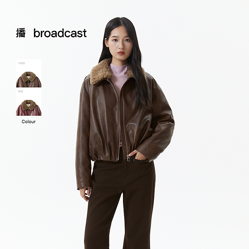 broadcast/播翻领皮质感羽绒服短款DDS4RD5242