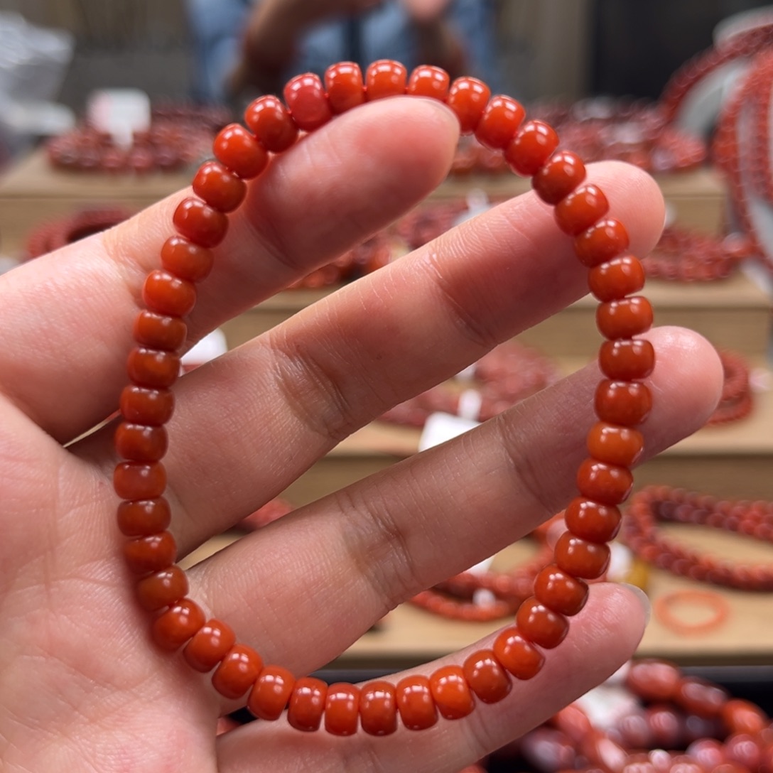 南红玛瑙合金手链卡6柿子红苹果珠