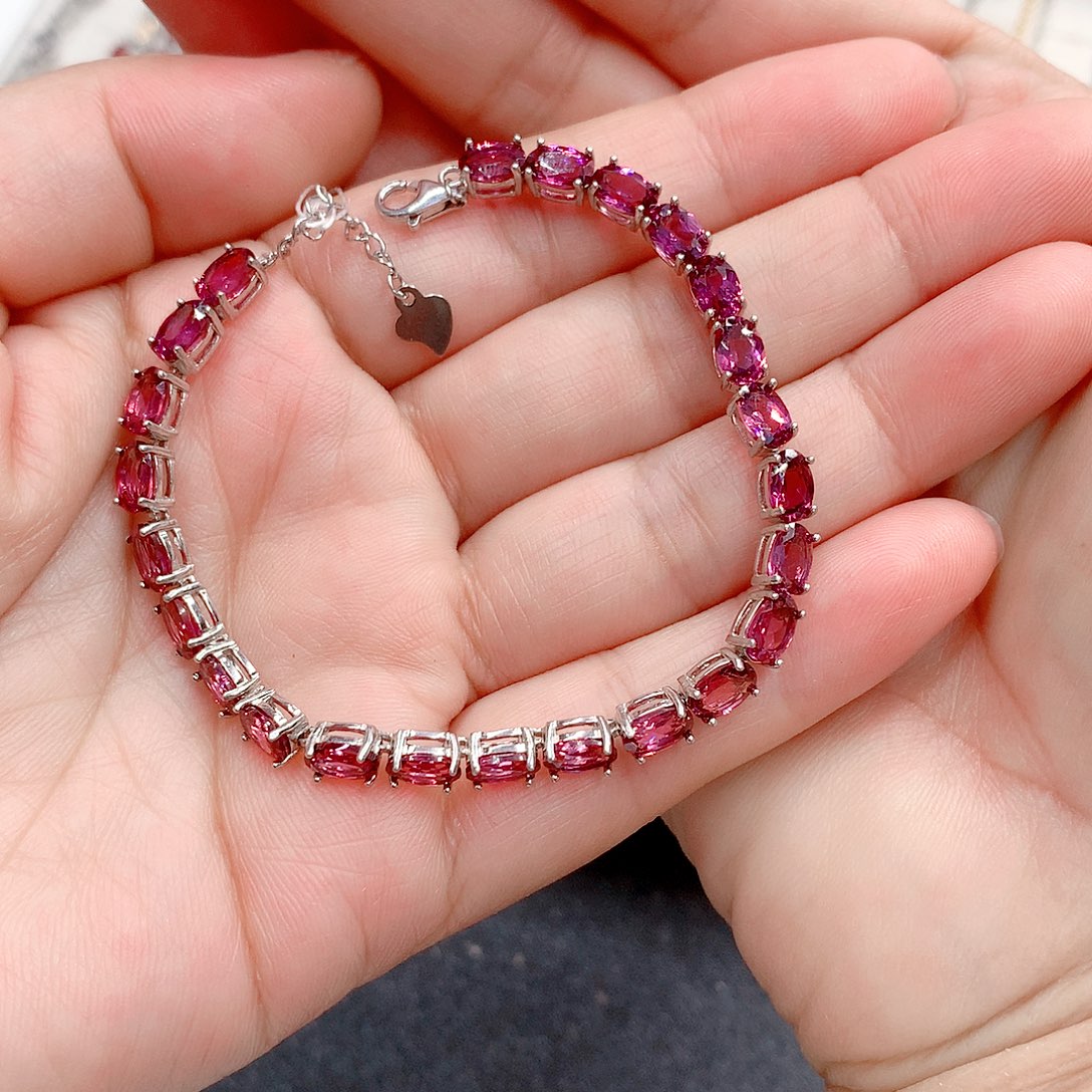石榴石银S925镶嵌手链