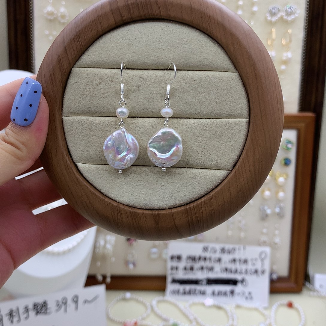 银S925镶嵌淡水珍珠耳饰