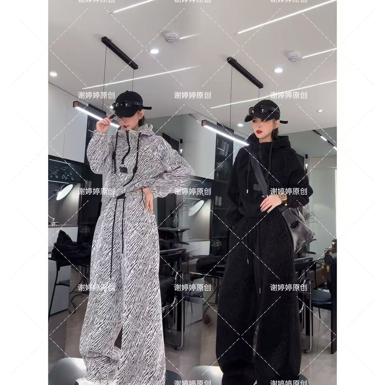 【谢婷婷原创】冬季加绒满天星细闪雪尼尔卫衣外套＋休闲裤两件套