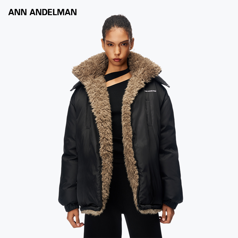 ANN ANDELMAN 冬季厚款黑色双面正反两穿羊羔毛外套