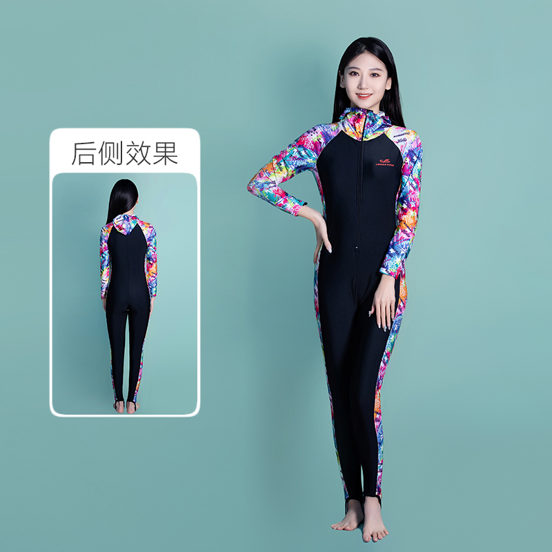 lohasfish/艾飞鱼女士长袖连体遮肉冲浪服运动女款保守大码游泳衣