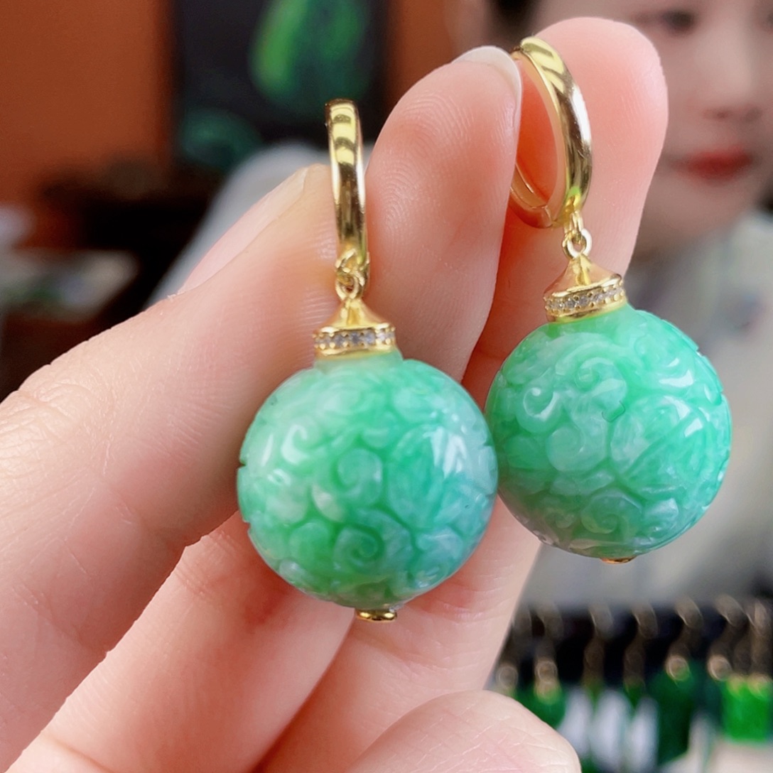 翡翠银S925镶嵌耳饰