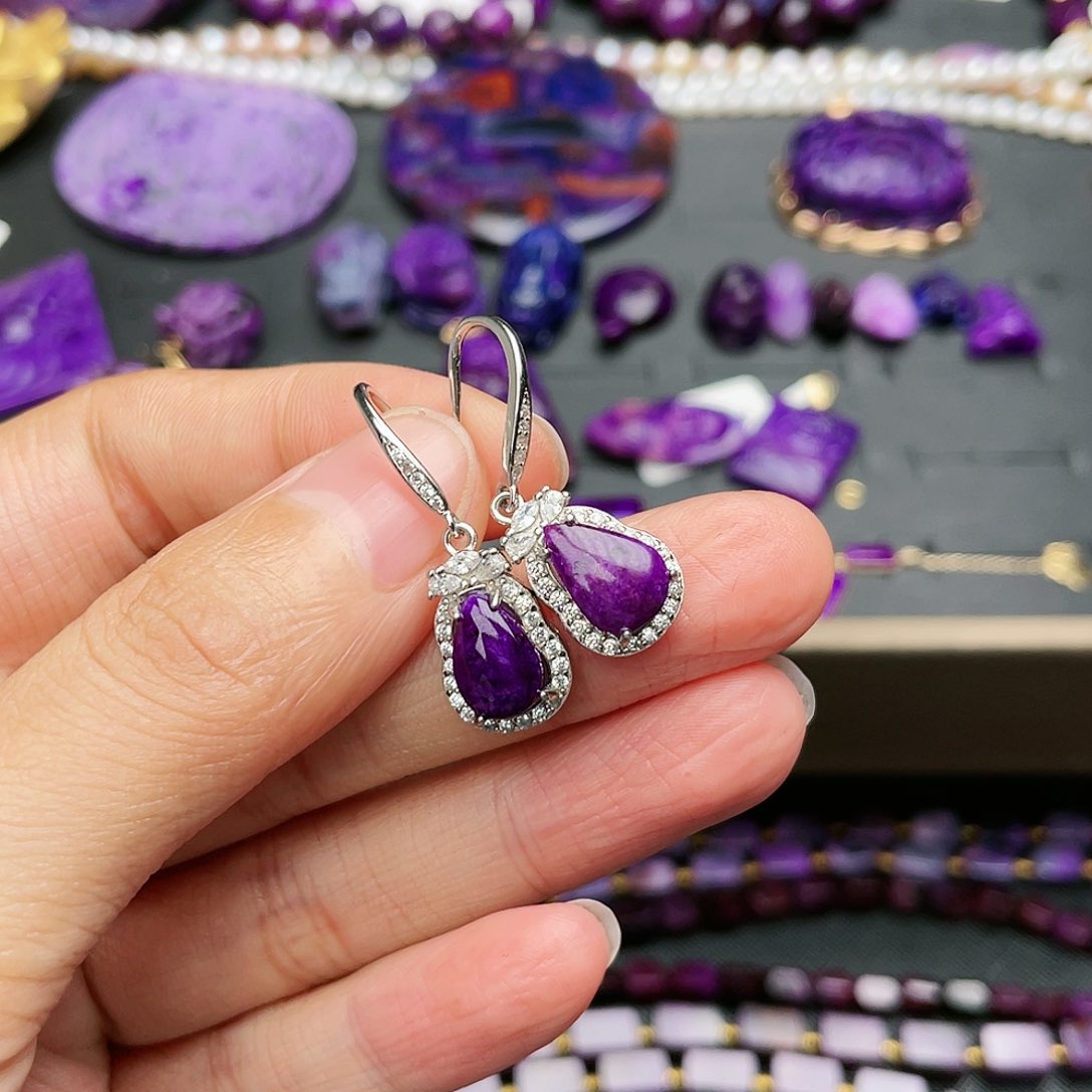 苏纪石（舒俱来）耳钩银S925镶嵌