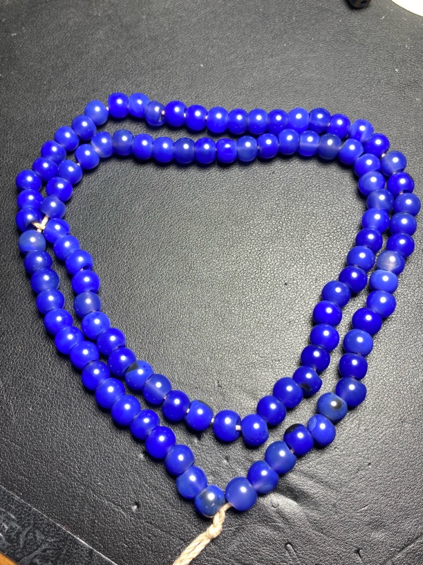 清仓天然老西玛108颗项链明清珠宝手工精雕时尚复古蓝色玛瑙颈饰