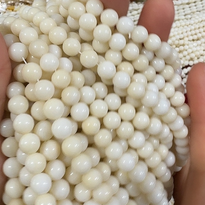 玛瑙/玉髓合金珠宝半成品一条7mm白原枝圆珠