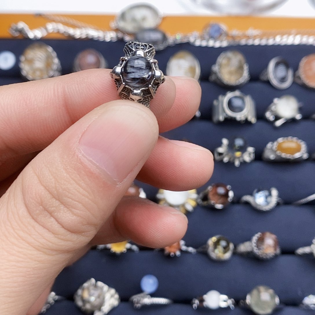 水晶戒指银S925镶嵌迪***通天然水晶戒指