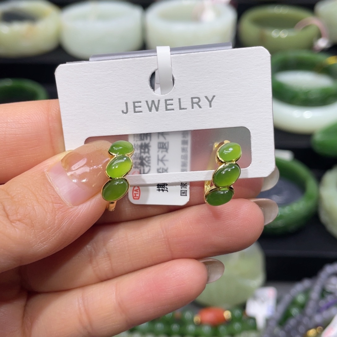 和田玉银S925镶嵌耳饰