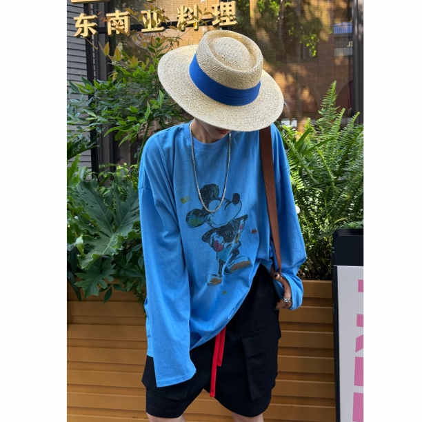 HY罗罗【L1110涂鸦米奇】夏季韩系潮流宽松显瘦百搭减龄长袖防晒T