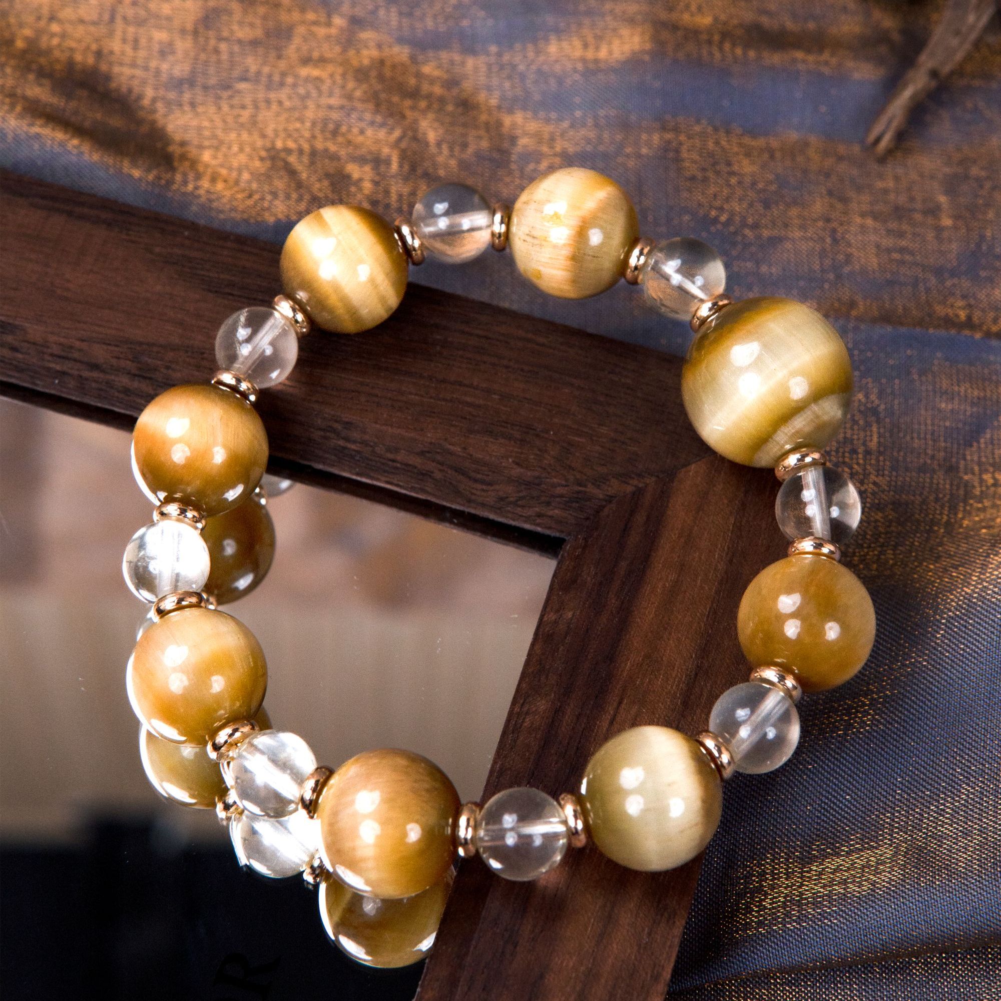 【桂圆】金虎眼+黄水晶 颜色微差