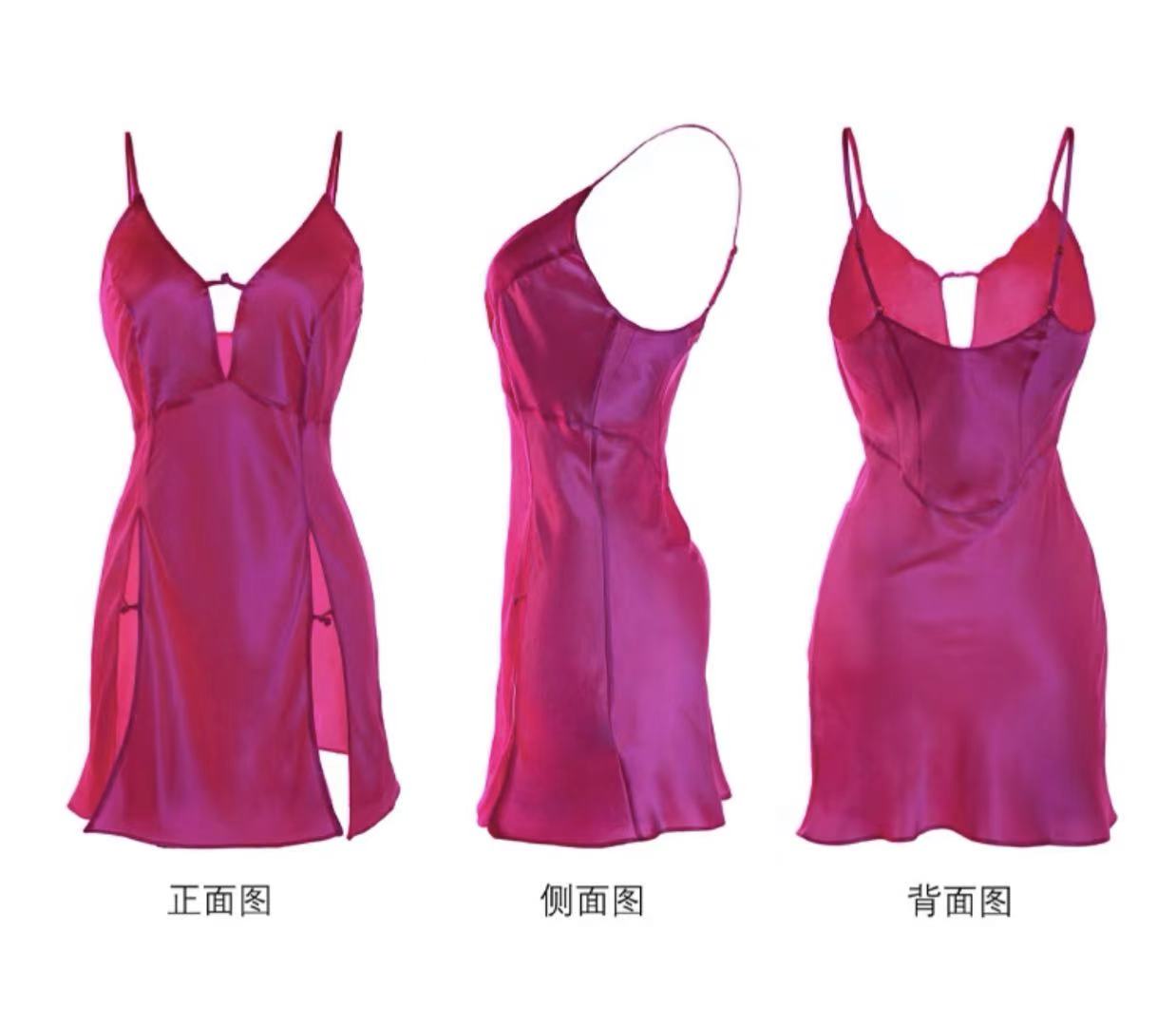桑蚕丝吊带睡裙/新中式款式/两侧开叉/A230506