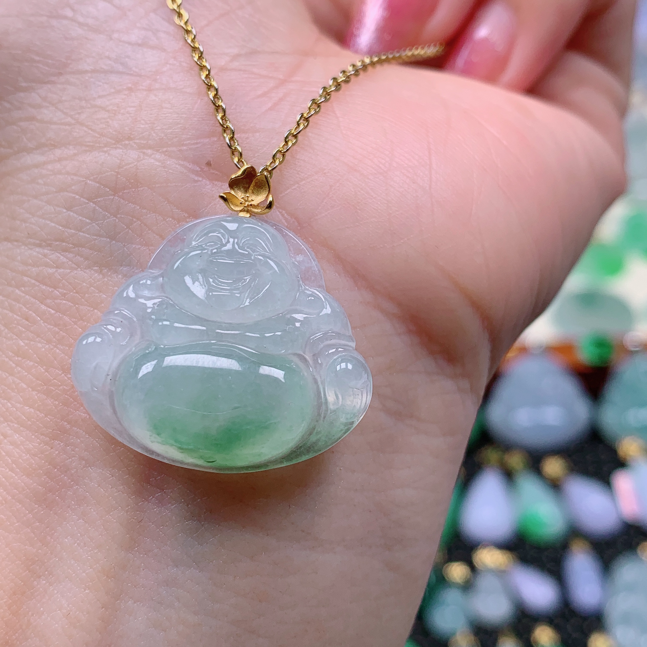 缅甸天然A货翡翠，冰飘花佛公 编号146/1128尺21.8-25.6-6