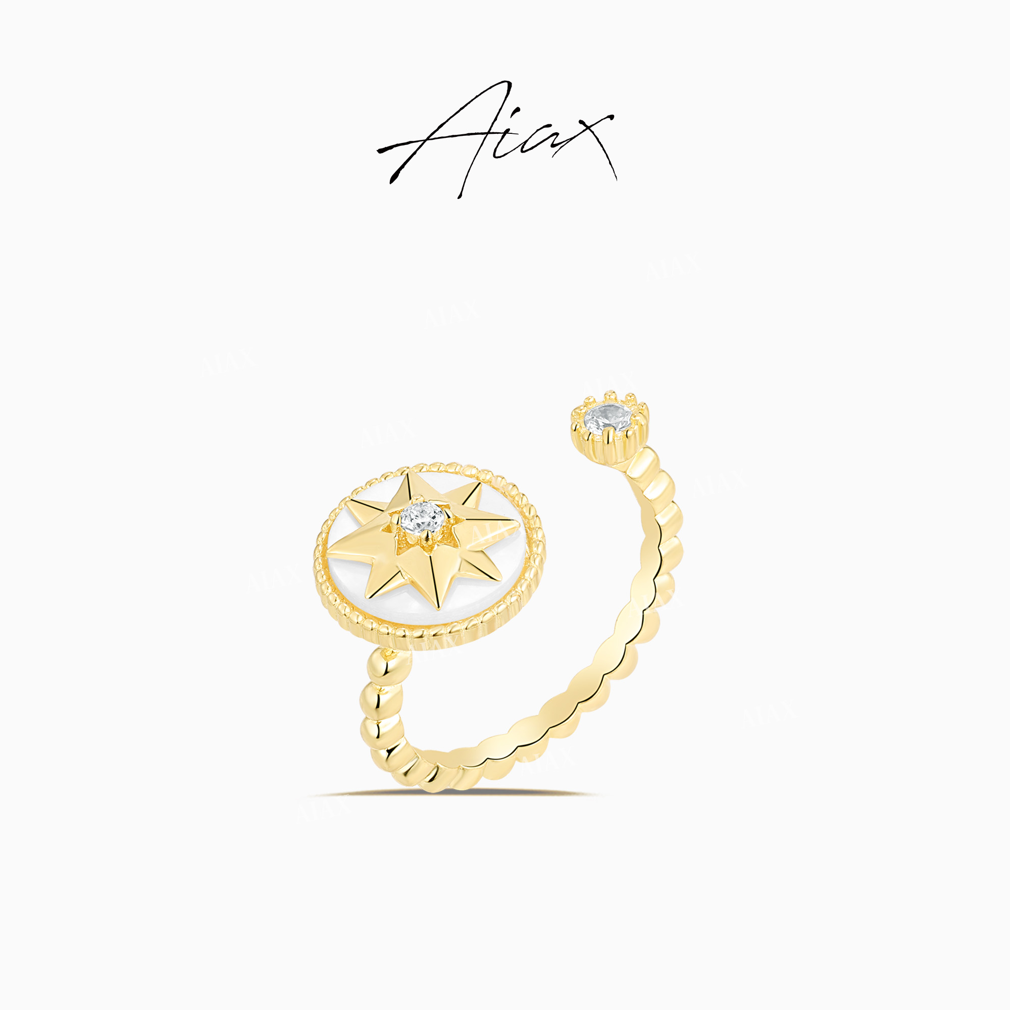 AIAX 925银 618 法式轻奢简约幸运立体罗盘八芒星戒指TSS7181