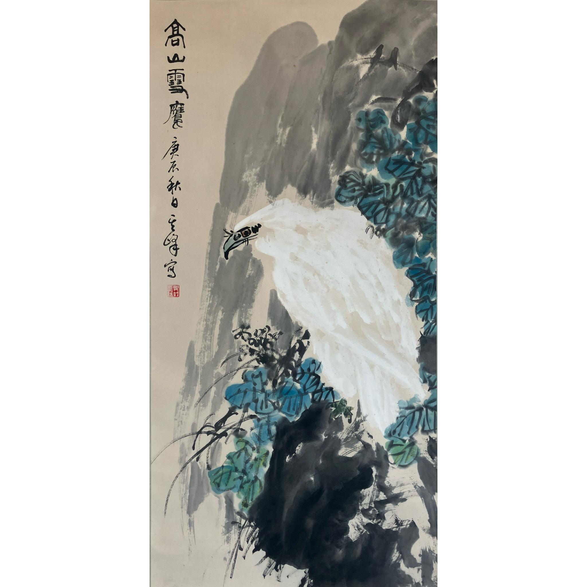 5324 孙其峰 高山雪鹰 纸本设色立轴 97×47cm